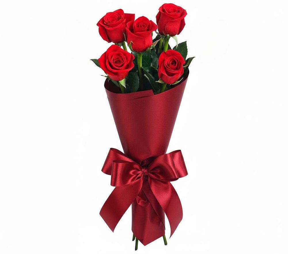 Букет 5 Красных роз Эдлесс Лав в Высоцком
