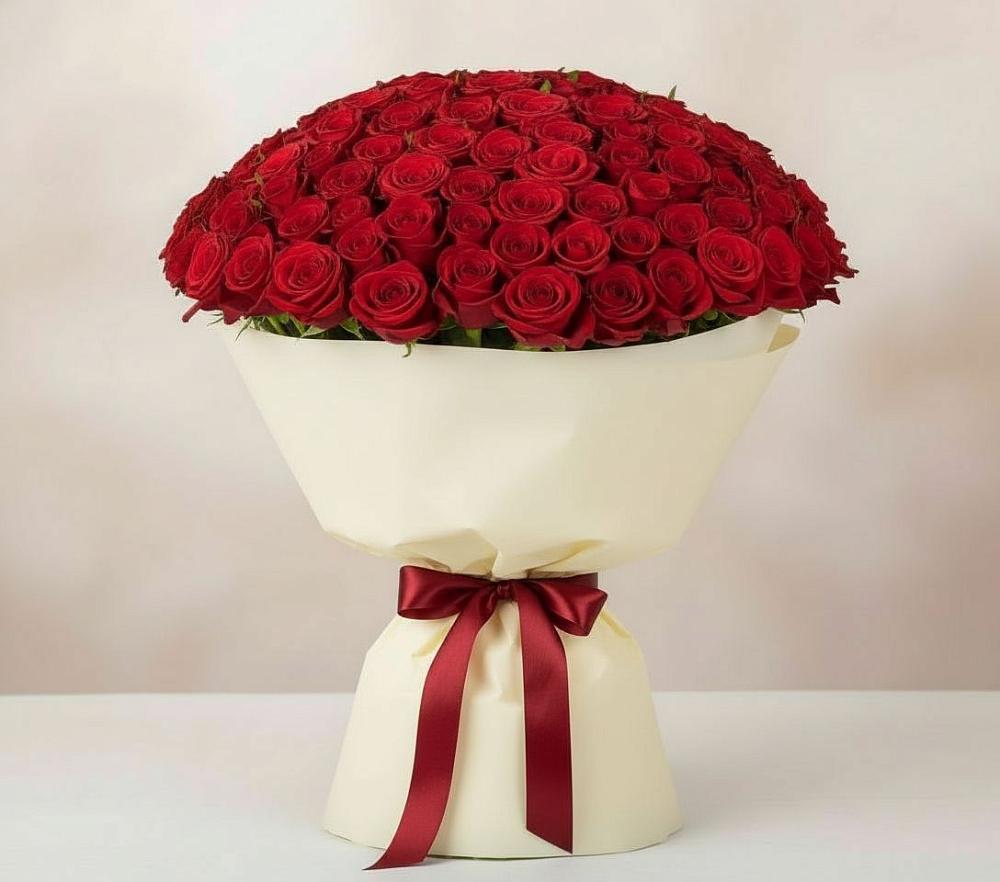 Букет 101 Красная роза Милано в Высоцком