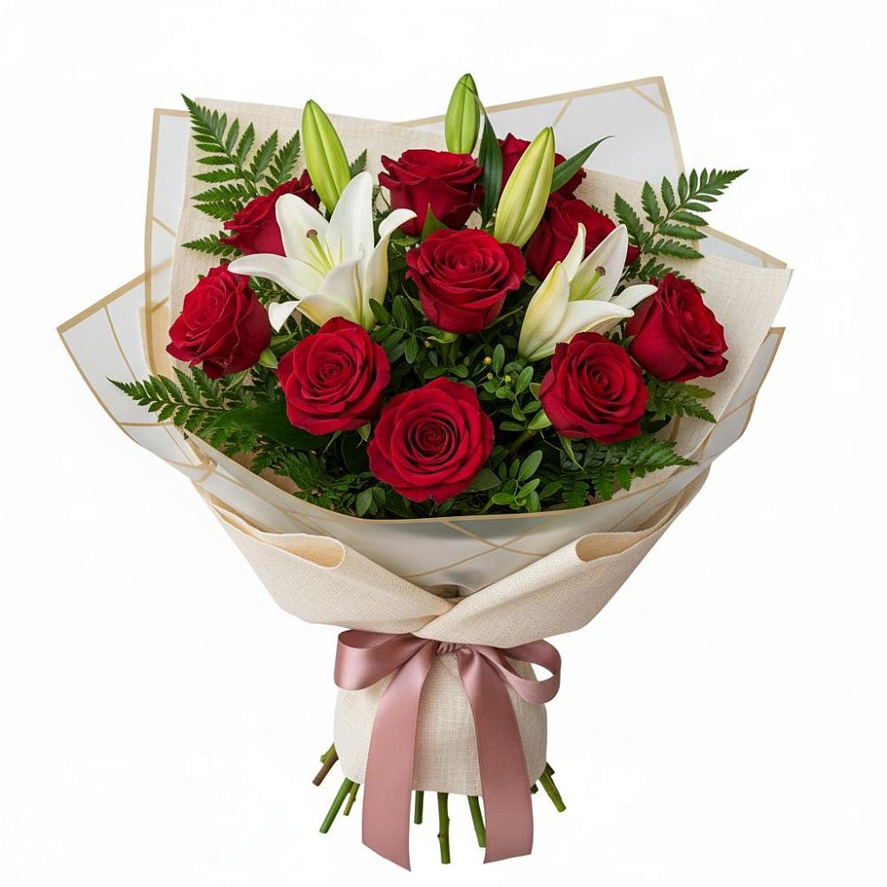 Букет цветов из: Лилии и Розы в Высоцком