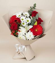 Букет цветов из:  Розы, Хризантемы, Герберы и Лилии в Высоцком