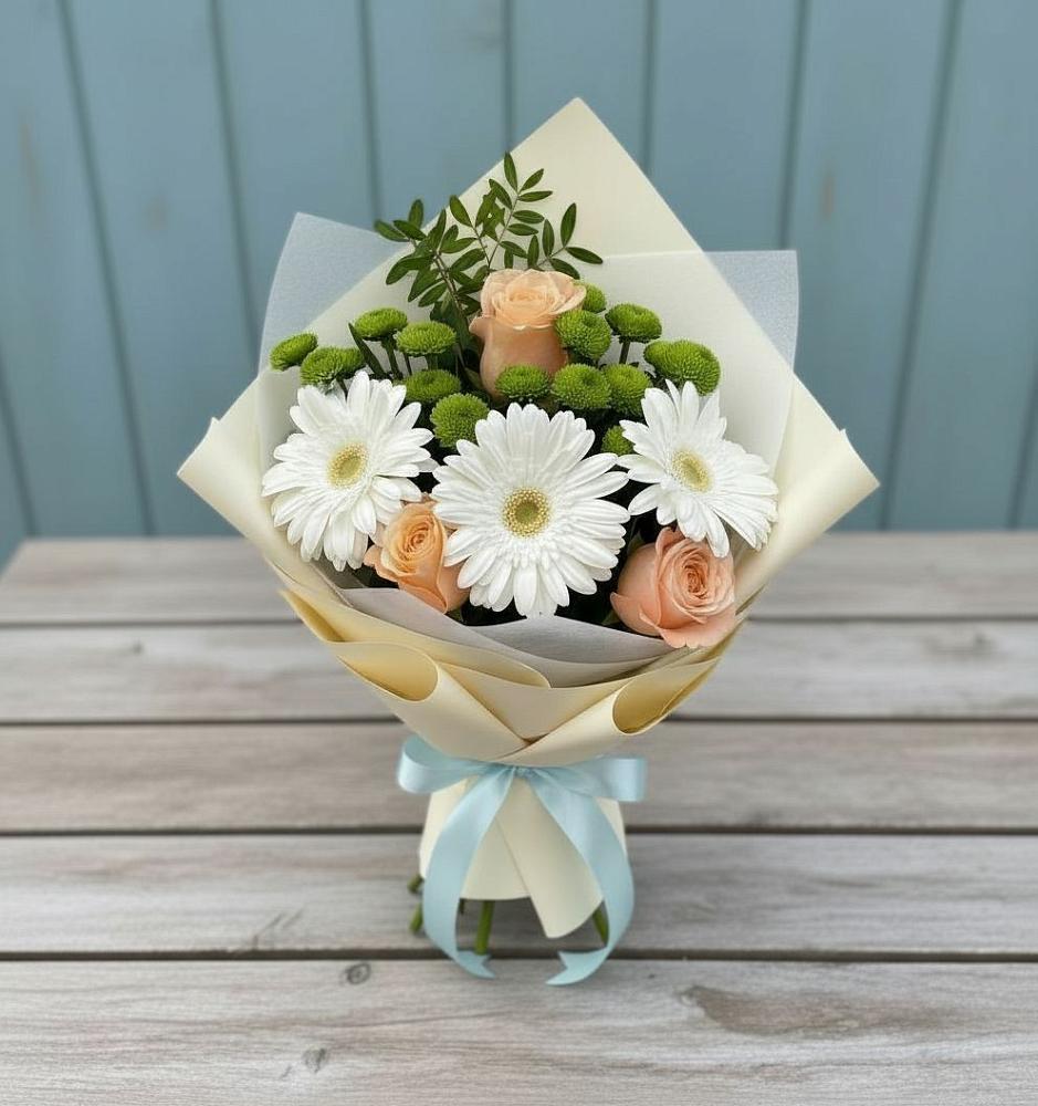 Букет цветов из: Герберы, Розы и Хризантемы в Высоцком
