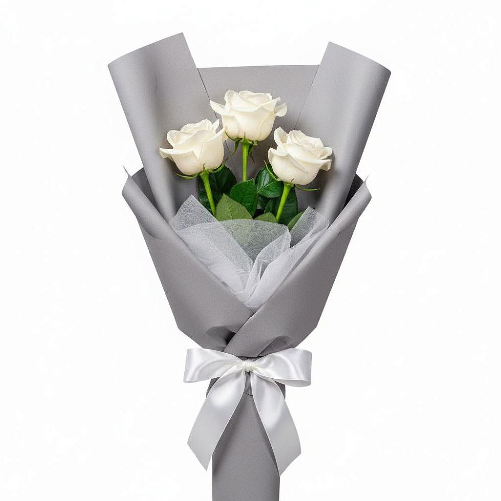 Букет 3 белые розы в Высоцком