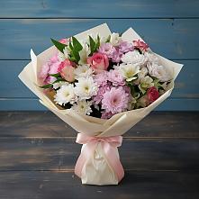 Букет цветов из:  Хризантемы, Альстромерии и Розы в Высоцком