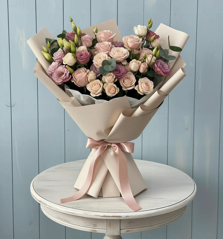 Букет цветов из: Розы и Лизиантусы в Высоцком