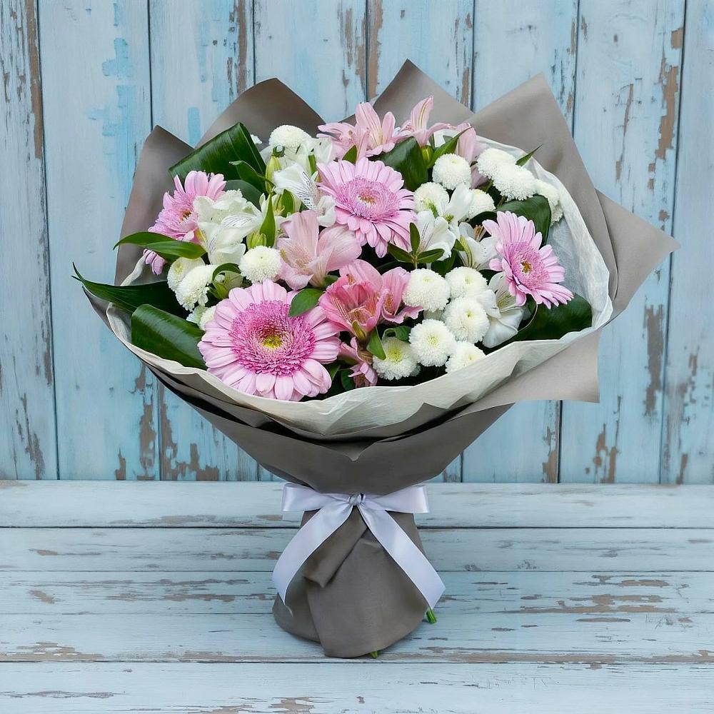 Букет цветов из: Герберы, Альстромерии и Хризантемы в Высоцком